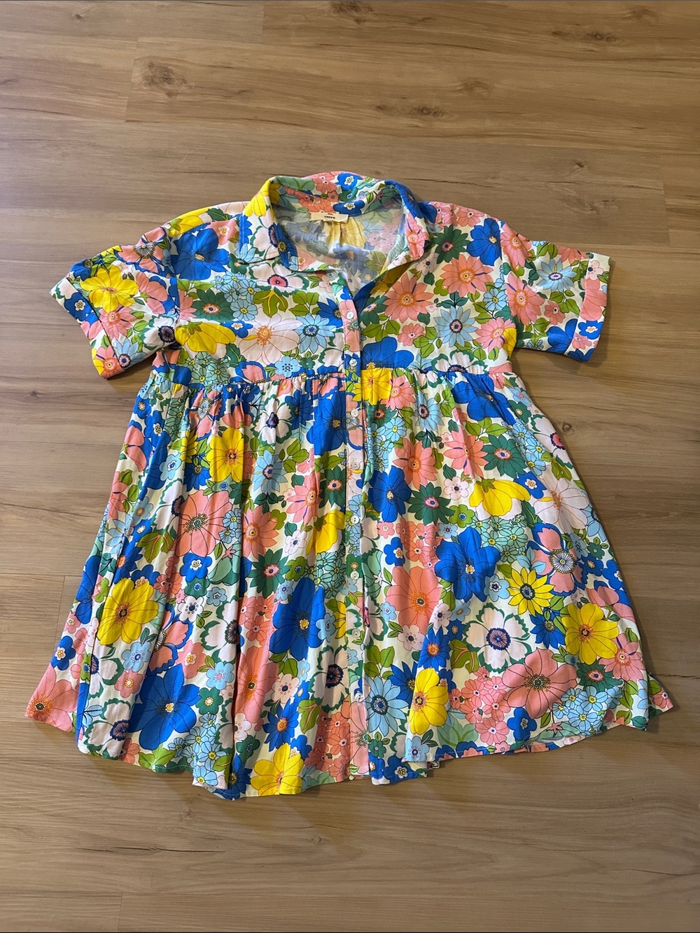 entro Floral Button-Front Midi Dress in Blue, Yellow, Pink, Green